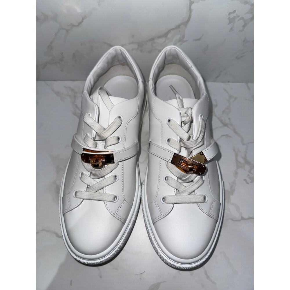 Hermes Day Sneakers White Leather Gold Hardware 39 - Picture 5 of 9